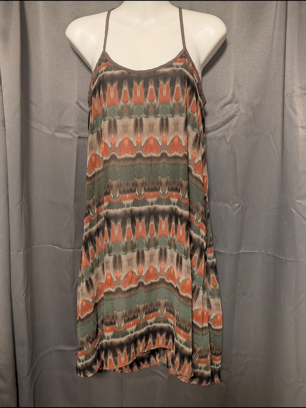 Love21 Olive, Rust & Taupe Printed Cami Hobo Light Weight Sun Dress